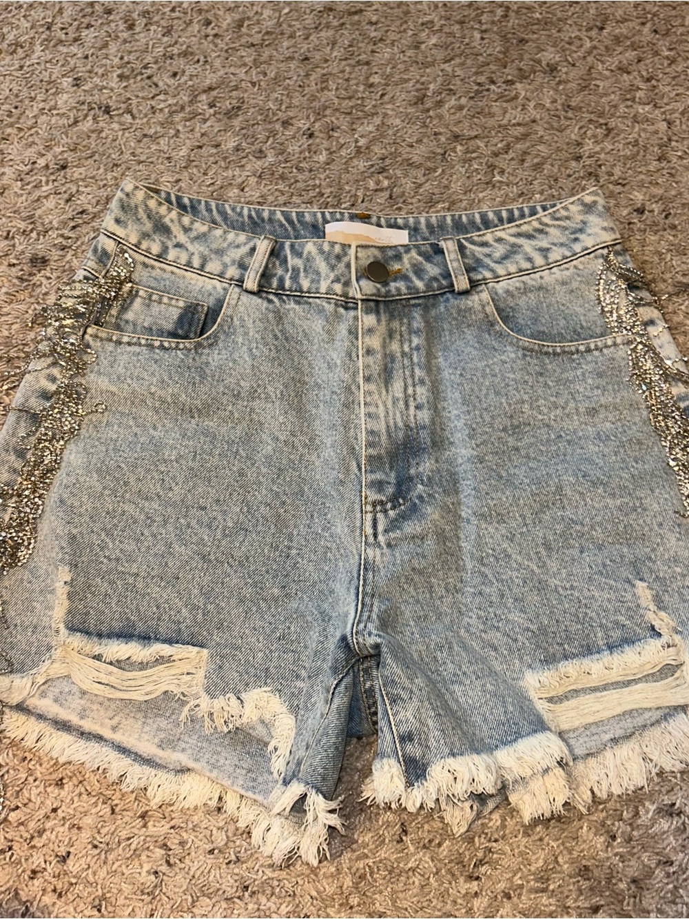 Rhinestone Fringe Jean Shorts